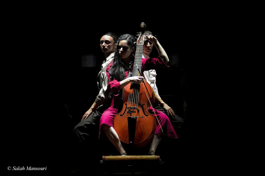 Concert Clash Phénix de Mourad Merzouki, dans la salle Gaveau à Paris avec la Compagnie Kafig et Lucile Boulanger à la viole de gambe